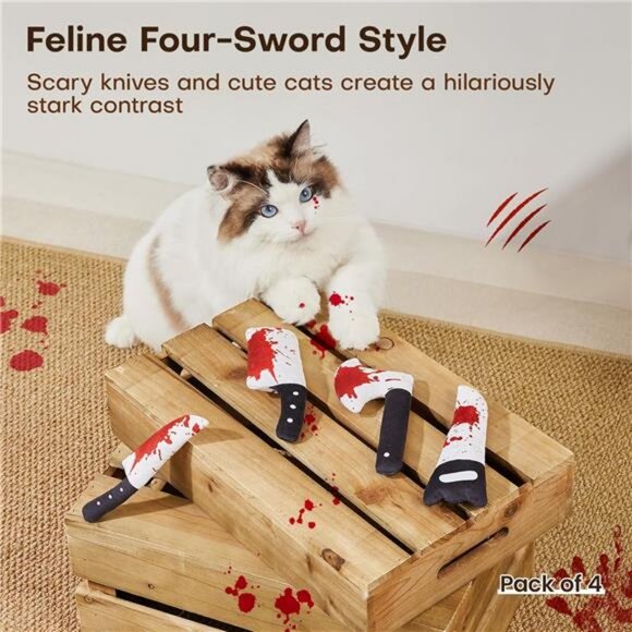 4Pcs Cat Toys, Horror Knife-Shaped Kitten Catnip Crinkly Sound Toys - Picture 6 of 7